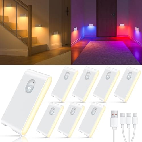 WILLED Motion Sensor Lights Indoor,RGB & Warm White Motion Sensor Night Light,Wireless Color Changing Stair Lights Indoor for Kids' Room,Stair,Bathroom,Hallway,Kitchen,Bedroom,Closet,Cabinet 8PC - Image 1