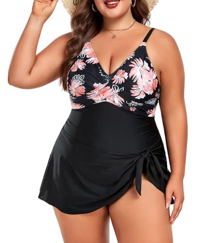 MFAVIP Women 2026 Plus Size Swim Dress Tummy Control One Piece Swimsuit Wrap Full Coverage Modest Bathing Suit Cute Tie Knot - Image 1