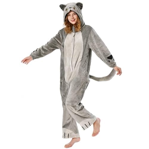 OLAOLA Adult British Shorthair Cat Onesie Animal Pajamas Flannel Homewear Sleepwear Halloween Cosplay Jumpsuit for Women Men - Image 1