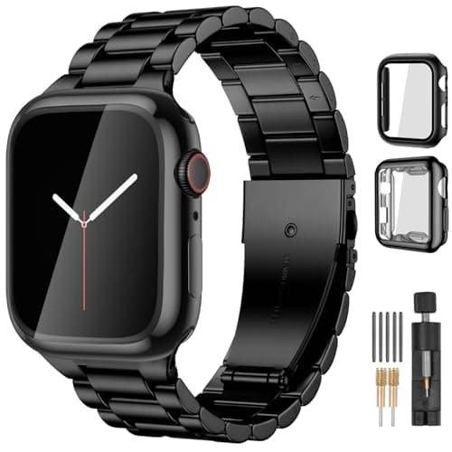 Lerobo Compatible with Apple Watch Band 40mm 41mm 38mm 44mm 42mm 45mm 49mm, Stainless Steel Metal Band for Apple with 2 Pack Screen Protective Case for Series 9 8 7 6 5 4 3-1 SE SE2 Ultra2 for Men - Image 1
