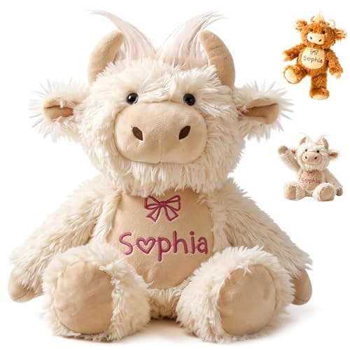 MYPHNEX Personalized Highland Cow Stuffed Animal for Girls, Custom Plush Highland Cow Baby Stuff with Name, Toys for 1 2 3 Year Old Baby Girl Boy, Customized Birthday Gifts for Infant Toddler Newborn