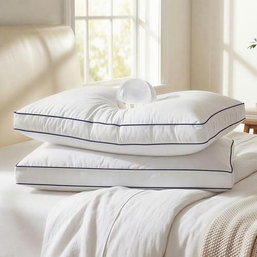zibroges Down Pillows Queen Size Set of 2, Luxury Hotel Collection Gusseted Bed Pillow for Sleeping, Soft and Fluffy Support, Cotton Cover, Breathable, for Side, Back and Stomach Sleepers - Image 1