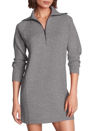 COCOMARTS Womens Long Sleeve Sweatshirt Dress Crewneck Quarter Zip Mini Dresses with Pocket 2025 Fall Winter Fashion Clothes Gray Small - Image 1