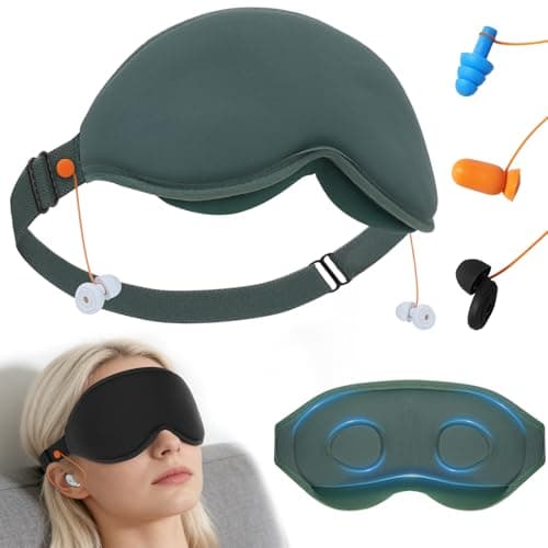3D Contoured Sleep Mask with Earplug Keeper,Earbuds Anti-Loss,100% Pressure-Free & Total Light Blocking Eye Mask with Adjustable Strap. Ideal for Sleep Earplug User, Airplane Travel, Meditation,Green - Image 1