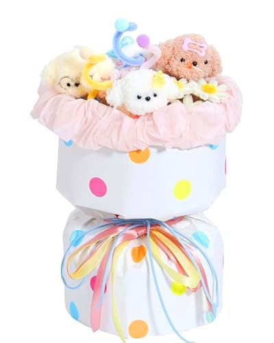 FLOLVISOU Crochet Flower Bouquet Valentine Plush Dog Toy - Handmade Knitted Flower Bouquet Gifts,Valentine's Day Birthday Gifts for Women,Girls,Kids, DIY Home Decor,Pink White Flowers Arrangement - Image 1