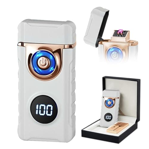 SKRFIRE Plasma Rechargeable Electric Lighter for Candle Arc Type C Electronic Torch Windproof Portable Metal Lighter with LED Power Display for Camping, Hiking, BBQ (Luminous White) - Image 1