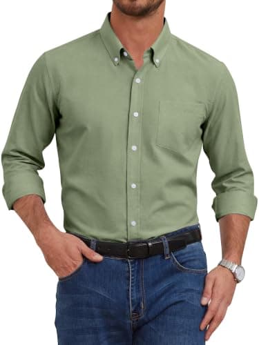 GIANZEN Olive Green Shirt Oxford Shirts for Men Mens Dress Long Sleeve Big and Tall Casual Button Down Business Slim Fit Olive Green Size XXXL Tall - Image 1