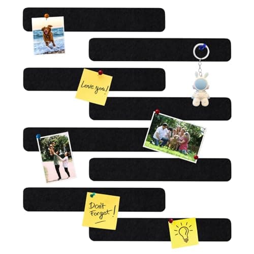 HULAVO 8Pcs Rectangle Felt Cork Board Bar Strips with 35 Pushpins, Self-Adhesive Bulletin Board Strips for Office School Home Wall Decor Stickers Memos Schedules Photos Display -Black - Image 1