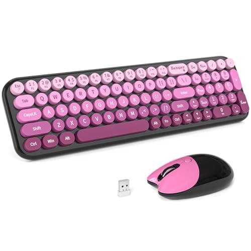 Dilter Wireless Keyboard and Mouse Combo, Portable Retro Keyboard with Compact Size, 2 in 1 USB Connected Mouse for Windows 7/8/10, Laptop, Desktop, PC, Computer (Black Pink) - Image 1