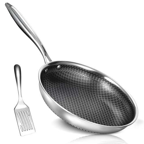 USELUCK 10 Inch Nonstick Frying Pan, Stainless Steel Skillet with Honeycomb Surface, Induction Compatible, Oven & Dishwasher Safe, PFAS-Free Cookware