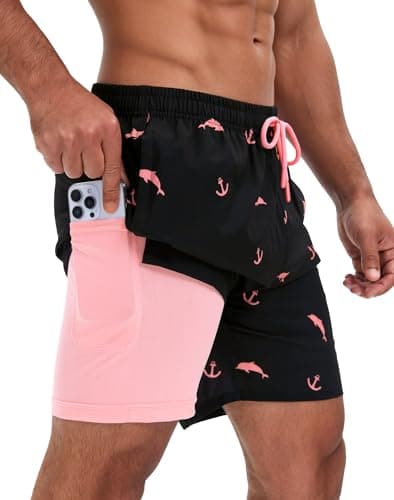MOSSROZZ Mens Bathing Suit with Compression Liner 7 Inch Swim Trunks - Image 1