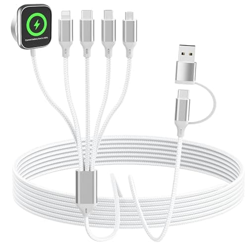 5 in 2 Multi Charging Cable for Apple Watch Charger, Travel Cruise Essentials, Type C/IP/Micro USB/Mini B Cable Cord for iWatch Ultra/SE/10-1/iPhone 17-11/Galaxy S25-S20/Garmin GPS-White, 5FT - Image 1