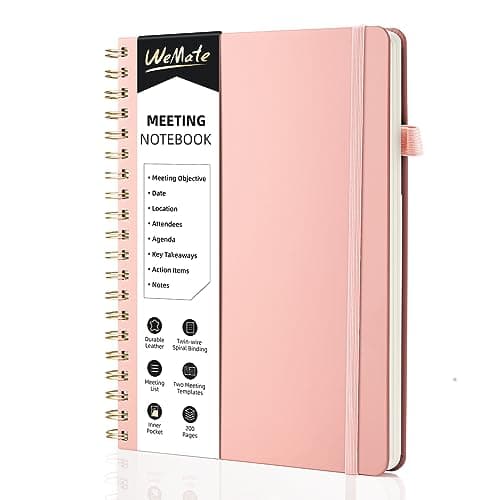 WEMATE Meeting Notebook for Work B5 (7"x10") - PU Leather Work Notebook with Agenda, Action Items & Notes - 200 Pages for Men&Women, Staff and Students, Meeting, Projects Planning -Rose Gold - Image 1