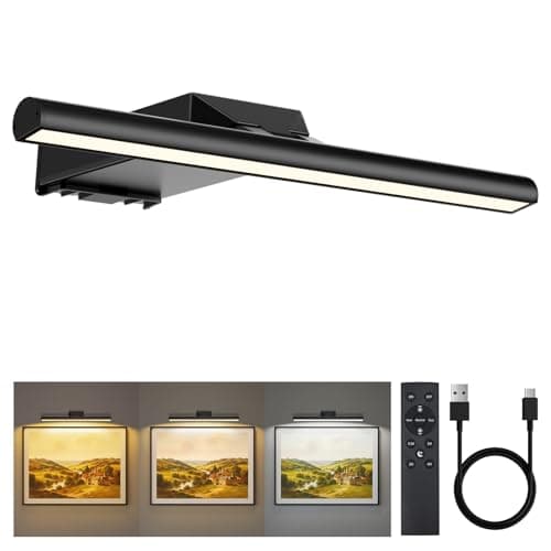 Neymlya 16" Picture Lights for Wall, 10000mAh Rechargeable Wireless Picture Light with Remote, 300lm Bright Dimmable 3 Color Temps Art Lighting for Paintings Frame Gallery Dartboard, Black - Image 1