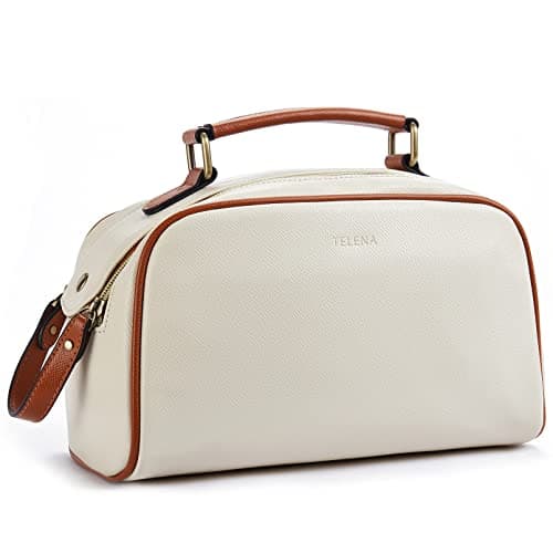 Telena Travel Toiletry Bag Makeup Cosmetic Bags for Women Waterproof PU Leather Toiletry Organizer Portable Large Capacity Beige with Brown - Image 1