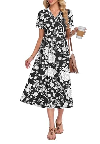 MOLERANI Women Summer Maxi Dress Casual Tie Waist Long Dresses Tropical Sun Dres Hawaii Dress with Pockets, Bl Abundant Flowers, 2XL - Image 1