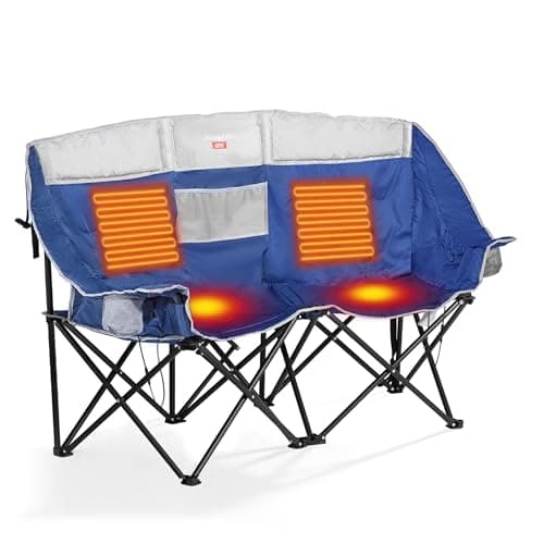 SUNNYFEEL Heated Double Camping Chair, Oversized Folding Loveseat Chair, Heavy Duty Portable/Foldable Lawn Chair for Beach/Outdoor/Travel/Picnic, Fold Up Camp Chairs for Adults 2 People - Image 1