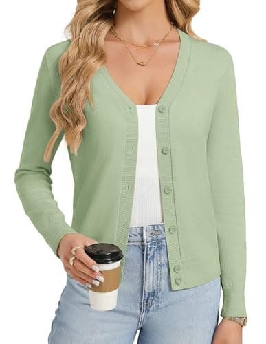 GRACE KARIN Green Cardigan Sweaters for Women Lightweight Button Up Spring Cardigans Summer Fashion Clothes Outfits XXL - Image 1