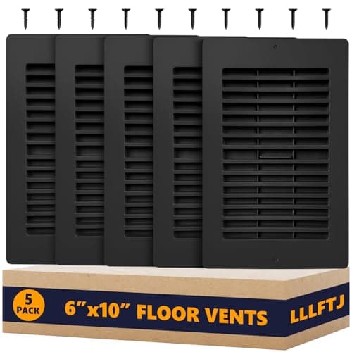 Floor Vent Covers, Floor Register 6x10, 5 Pack Adjustable Plastic Vent Covers for Home Floor, Ceiling or Sidewall, Floor Vent with Screws (Black 6 x 10) - Image 1