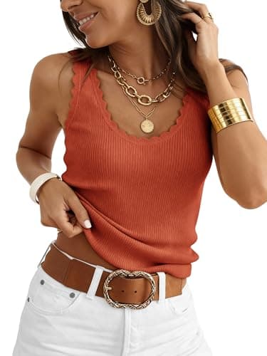 COCCKO Women's Ribbed Knit Tank Tops 2026 Square Neck Sleeveless Summer Basic Shirts Sweater Vest Cami Sexy Vest Orange M - Image 1