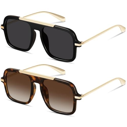 YMRFW Trendy Aviator Sunglasses for Women Men Retro Square 70s style Vintage Metal Designer UV Protection Shades - Image 1