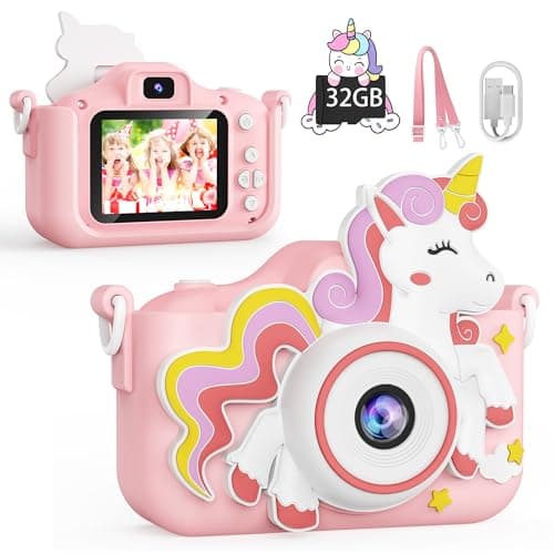 KOKODI Kids Camera Toy Digital Camera for Kids, Birthday Gifts for Girls Age 3-12, 1080P HD Video Camera for Toddler, Unicorn Children Toys for 3 4 5 6 7 8 9 Year Old Girls with 32GB SD Card - Image 1