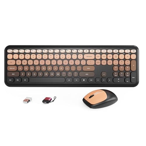 HotFox Wireless Keyboard and Mouse Combo, Full-Size Retro Typewriter Keyboard with Round Keycaps, Ergonomic Design for Windows PC, Home and Office Use -Red - Image 1
