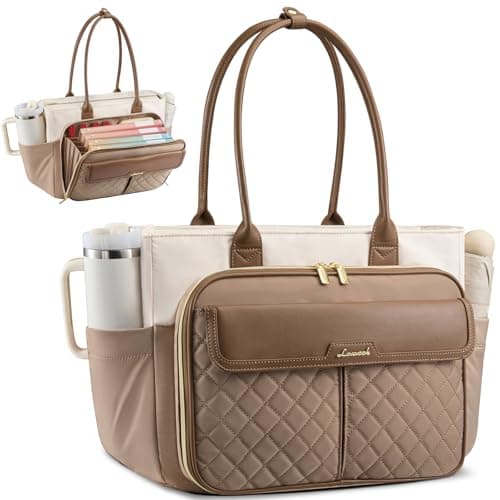 LOVEVOOK Laptop Teacher Tote Bag for Women with Accordion File Area, Work Nurse Bag with Large Cup Holder, Diaper Bag for Travel, Computer Women's Handbags for Teacher Gift, 15.6 Inch - Image 1