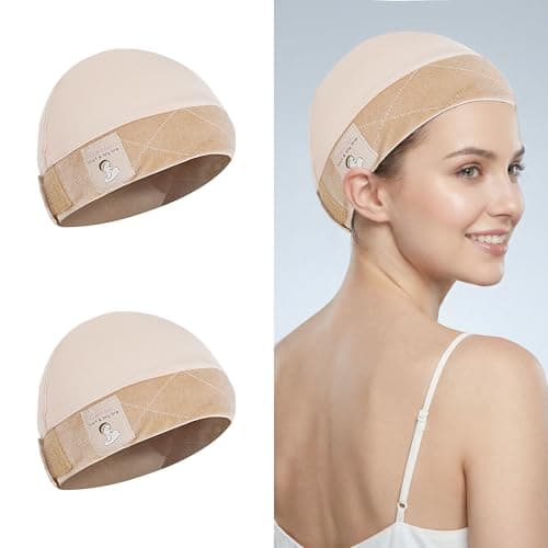 HappClan 2-Pack Wig Grip Cap for Glueless Wig, Non Slip Wig Caps for Women with Velvet Grip Band, Breathable Modal Wig Cap with Adjustable Hook and Loop for Sensitive Scalp, Daily & Sports Use, Beige - Image 1