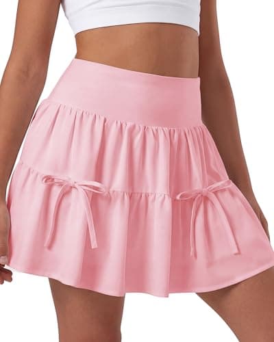 Stelle Women's High Waist Athletic Skorts Flowy Mini Cake Skirt Casual Skorts with Shorts Pocket (Ballet Pink,XS) - Image 1