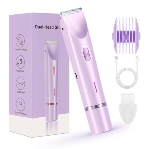 Bikini Trimmer for Women,2 in 1 Dual Head Bikini Shaver,Waterproof & Painless Electric Razors for Pubic Hair(Purple) - Image 1