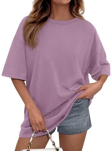 PRETTYGARDEN Womens 2026 Spring Going Out Tops Casual Short Sleeve Crewneck Loose Fit Basic Oversized T Shirts Summer Outfits (Dark Pink,Medium) - Image 1