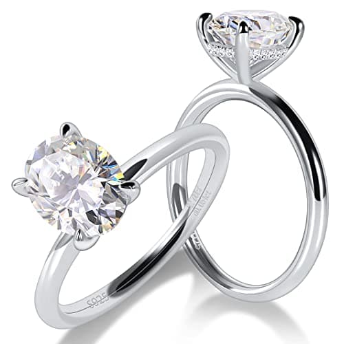 Ladylike 2 Carat Oval Cut Moissanite Engagement Ring for Women 925 Sterling Silver Solitaire Rings D Color Lab Created Diamond Promise Wedding Ring for Her Size 6.5 - Image 1