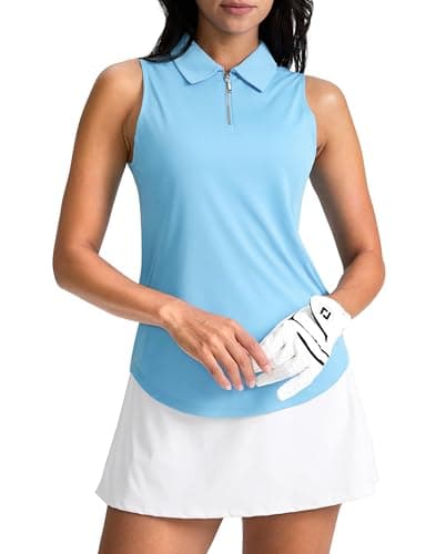 G Gradual Womens Golf Shirt Sleeveless Zip Up Polo Shirts for Women Collared Lightweight Tennis Athletic Tank Top, Light Blue, Large - Image 1