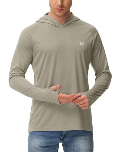 isnowood Sun Shirt UPF 50+ Men's Fishing Shirt Long Sleeve UV Protection Hoodie Rash Guard for Swimming Running Hiking Khaki - Image 1