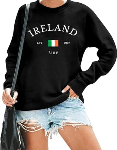VILOVE St. Patrick’s Day Sweatshirt Women: Shamrock Sweatshirt Lucky Pullover Funny Luck Long Sleeve Tops Black - Image 1