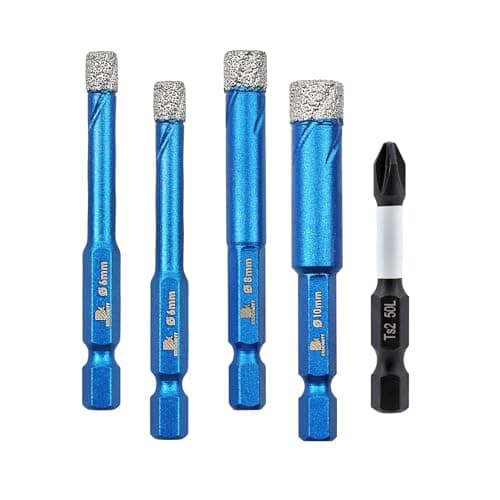 BRSCHNITT Diamond Drill Bit,with Phillips PH2 Magnetic Anti Slip Screwdriver Bit - 1/4"*2 5/16" 3/8" Dry Tile Drill Bit Set for Porcelain Tile Ceramic Stone Granite Marble (5pcs) - Image 1
