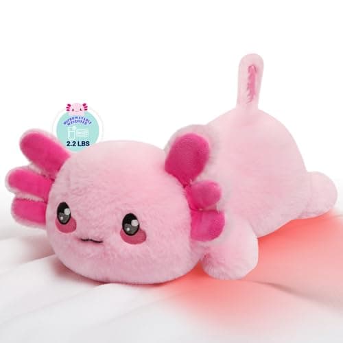 Weighted Heated Axolotl Stuffed Animals – 2.2 Pounds Weighted Microwave Axolotl Plush with Cute Heating Pad Animal of Unscented Warmth Pillow for Period Women Girl Kids Adult Birthday Gift 16 Inch