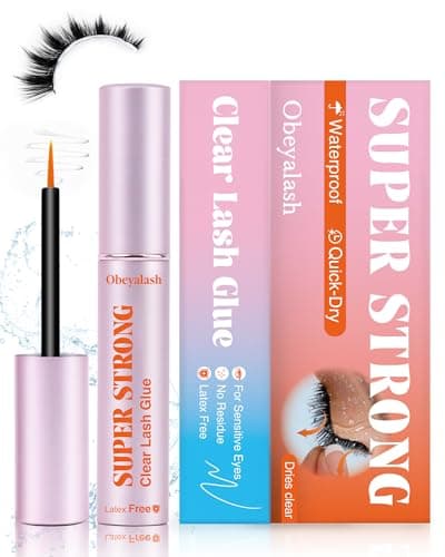 Strong Hold Strip Lash Glue Long Lasting, Waterproof Eyelash Glue for Sensitive Eyes, Latex-Free Quick Dry Clear Eyelash Glue, Precision Brush Tip for Beginner Friendly by Obeyalash (White 0.17oz) - Image 1
