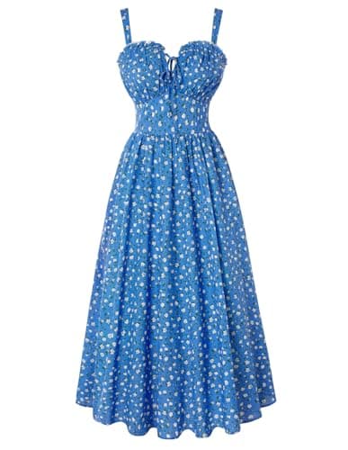 Scarlet Darkness Womens Sundress Summer Floral High Waist Maxi Beach Dresses Blue White Floral XL - Image 1