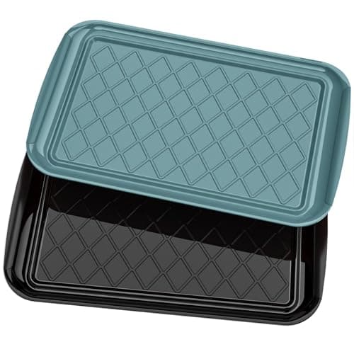 Serving Trays for Party - Set of 2, Large Serving Platters for Raw and Cooked Food, Dishwasher Safe, 17×10.5-inch Stackable Plastic Party Supplies for Grilling, BBQ, Meal Prep (Green, Black) - Image 1