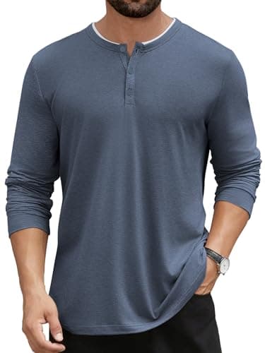 Hardaddy Men's Long Sleeve Henley Shirts Casual Color Block Henley Button T-Shirt Tops Navy Blue XL - Image 1
