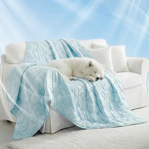 NWK Dog Cooling Blanket, Q-Max>0.345, Ice Silk Cool to Touch Material, Reversible Breathable Bed Cover, Furniture Protector Couch Sofa for Summer, Machine Washable (Ocean Blue,60'' X 80'') - Image 1