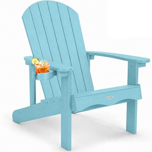 Y&M Adirondack Chair, Light Blue Fire Pit Chairs, Outdoor Patio Chairs with Cup Holder, Weather Resistant HDPE Wooden Textured Patio Chairs, Perfect for Garden, Lawn, Deck, or Poolside - Image 1