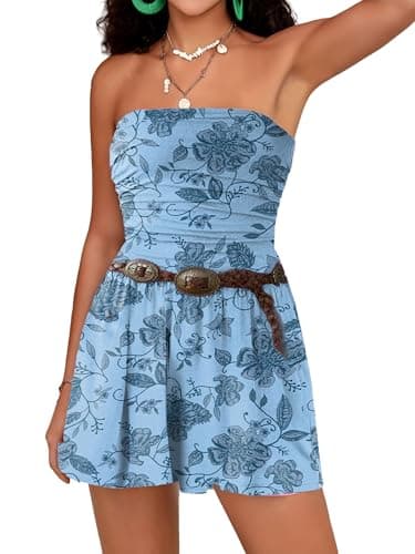 STOLKISS Women’s Strapless Rompers Floral Print Tube Top Shorts Jumpsuit Sleeveless Off Shoulder One Piece Beach Rompers Cute - Image 1