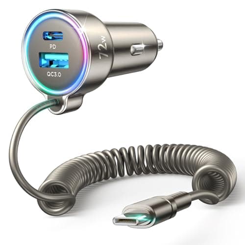 72W Car Charger USB C for iPhone 16/15, 36W Super Fast Charging Type C Coiled Cable for iPhone 16/15 Pro Max Plus/Samsung S24 Ultra/S24+/S23/S22, Car Phone Charger Adapter for Pixel/Android, iPad Pro