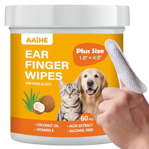 AAIHE Plus Size Dog Ear Wipes,Gently Remove Ear Wax & Dirt,Relieve Ear Itching. Fresh Coconut Scent, All Natural Ingredients Dog Ear Cleaning Wipes - 60 Count - Image 1