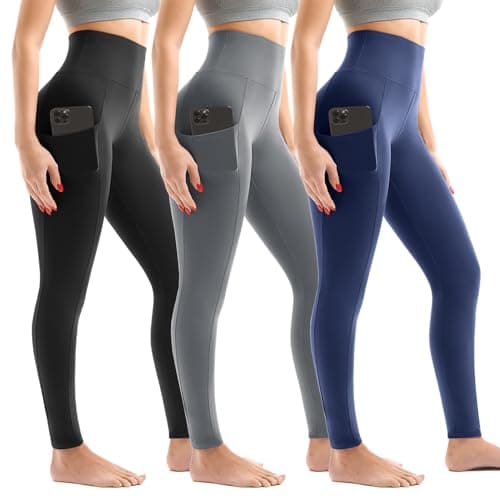 Leggings with Pockets for Women 3 Pack, High Waist Womens Leggings (Black/Grey/Navy XXL) - Image 1