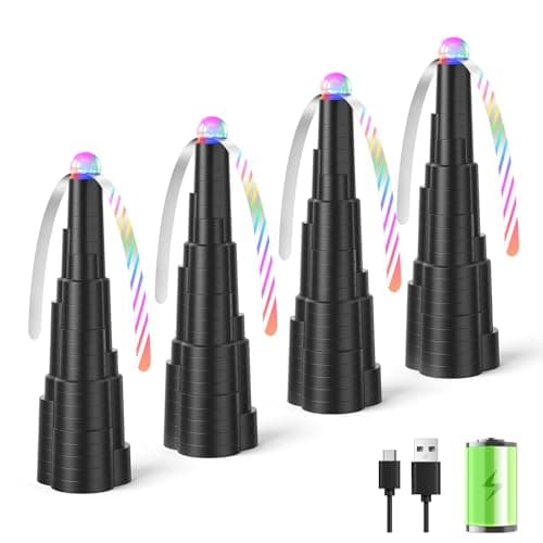 VEUIEIZT Fly Fans for Tables, Type-C Rechargeable Fly Fan, Tabletop Bug Fans with Colorful Light, Foldable Fly Spinner with Soft Holographic Blades for Picnic, Restaurant, Party, Home, BBQ (4 Pack) - Image 1