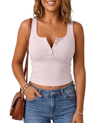 G4Free Ribbed Tank Tops for Women Henley Cropped Going Out Tanks Square Neck Sleeveless Vacation Crop Top (Blush,XS) - Image 1